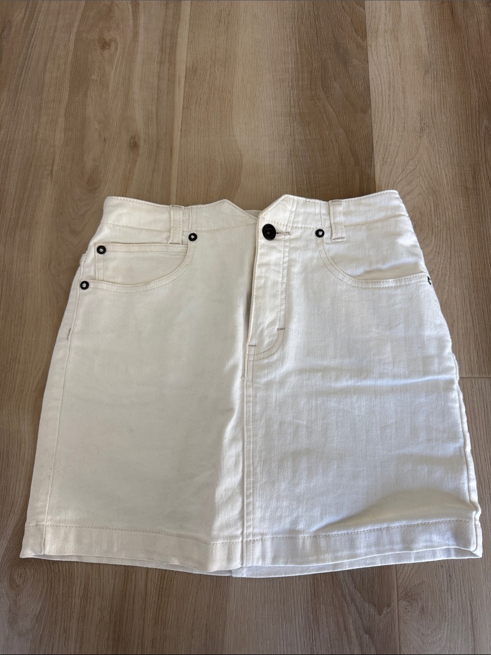 Free people white denim mini skirt